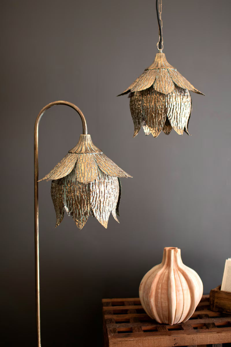 ANTIQUE BRASS TULIP FLOOR LAMP