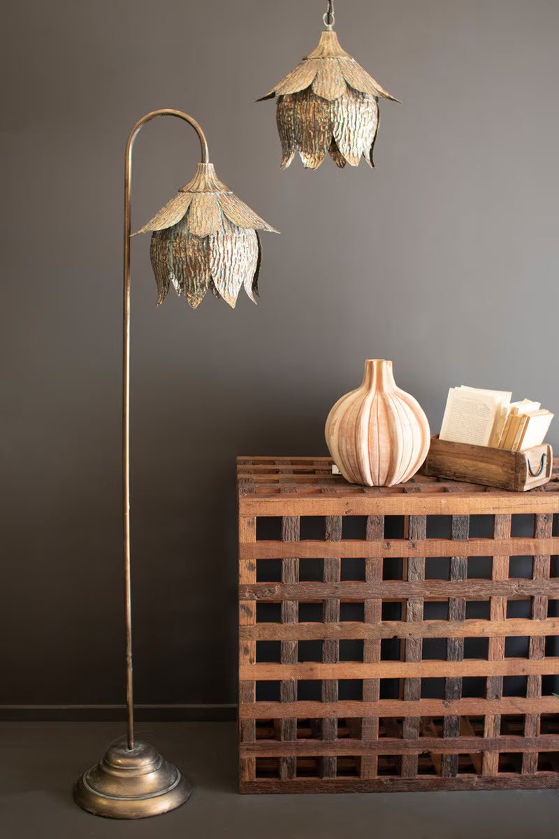 ANTIQUE BRASS TULIP FLOOR LAMP
