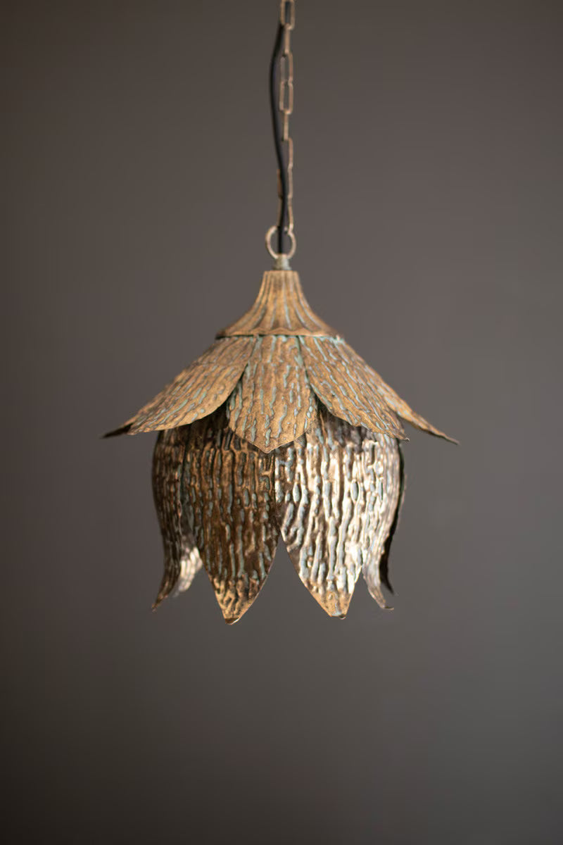 ANTIQUE BRASS TULIP PENDANT LIGHT