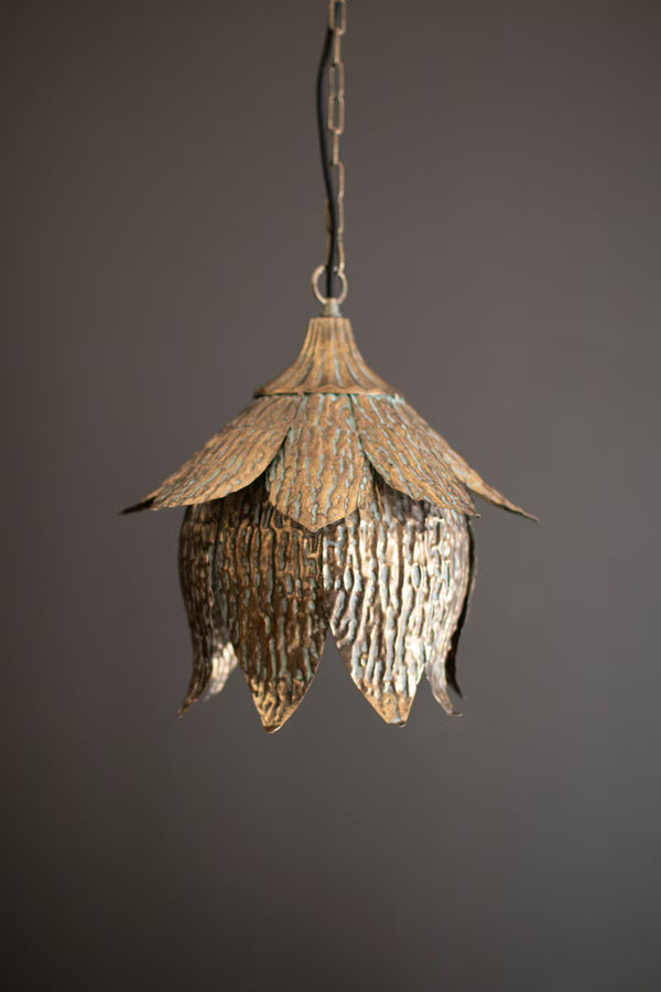 ANTIQUE BRASS TULIP PENDANT LIGHT