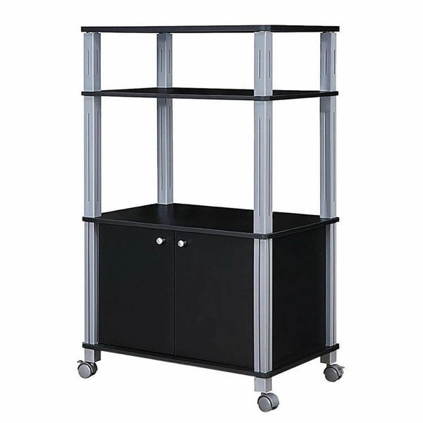 Modern 3-Shelf Kitchen Baker’s Rack Cart on Wheels in Black Wood Finish