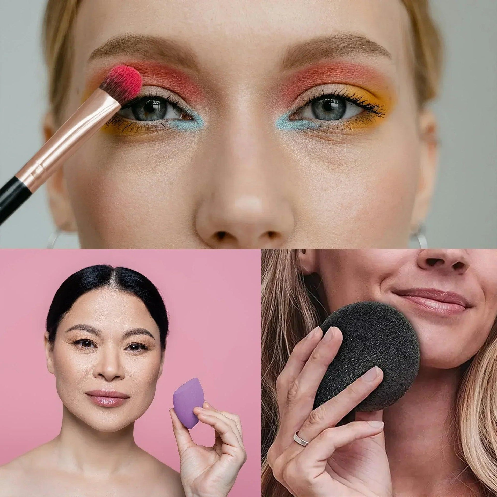 Beauty Essentials Bundle: Facial Makeup Blender Sponge + Natural Facial Konjac Sponge Duo Set(3 pack) + 5 Pcs Studio Makeup Brush Set (Black) - Gifts for You 'n Me
