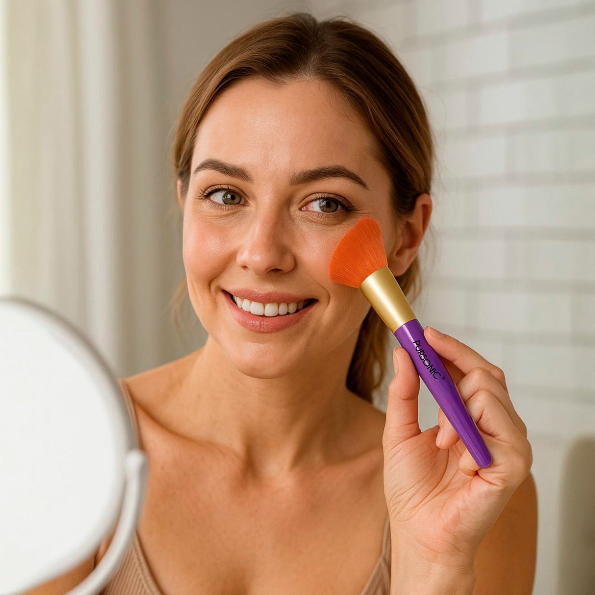 Pursonic Makeup Essentials Duo – LED Countertop Mirror + 5-Piece Brush Set