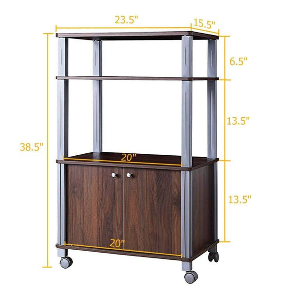 Modern 3-Shelf Kitchen Baker’s Rack Cart on Wheels in Brown Wood Finish