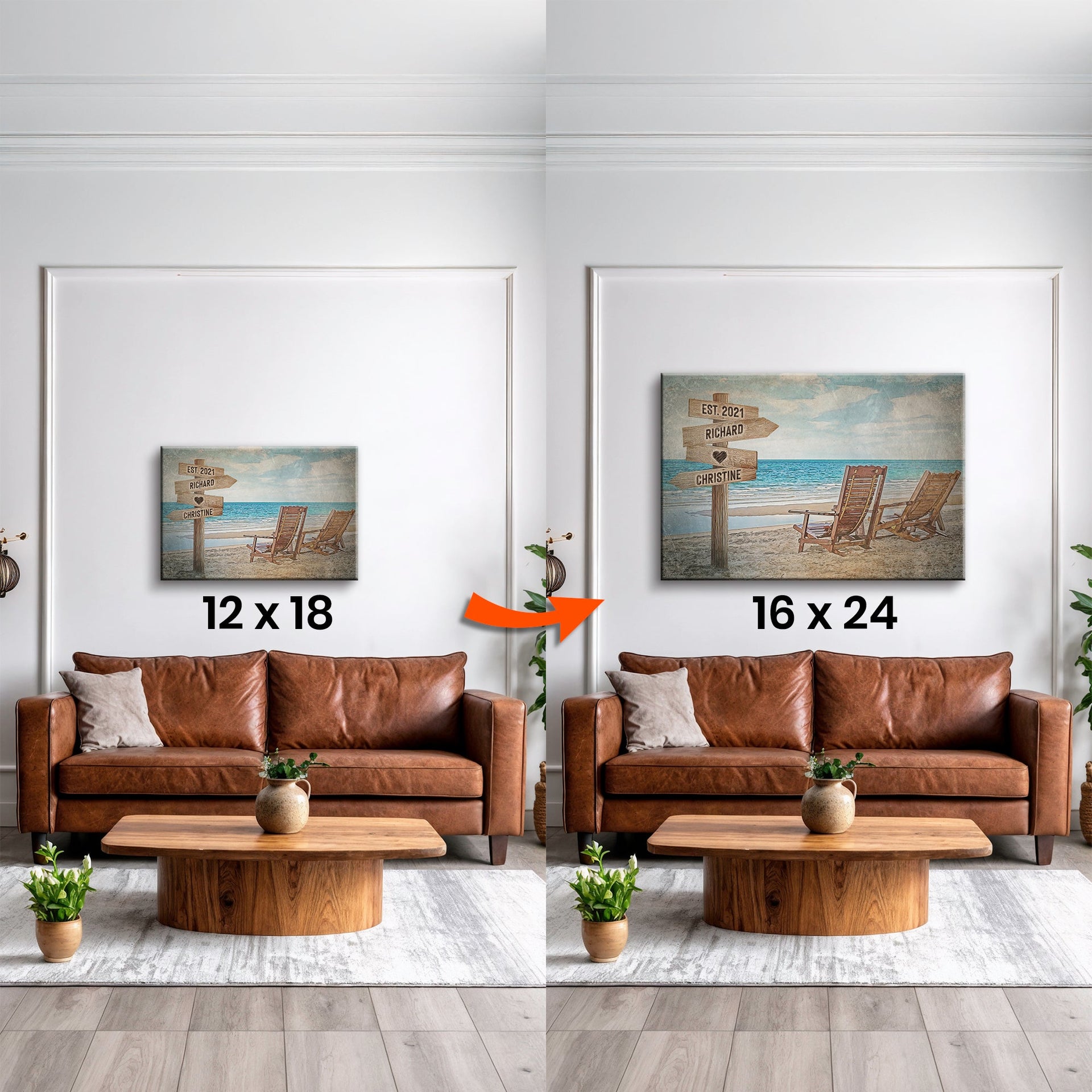 Upgrade Your 12x18 Inches 'Beach Couple Names' Canvas to 16x24 Inches
