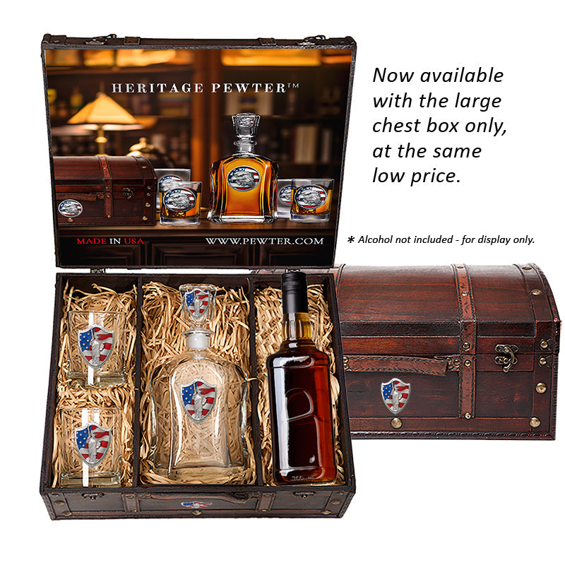 University of Texas at Austin Decanter and 2 Glasses with Chest Box