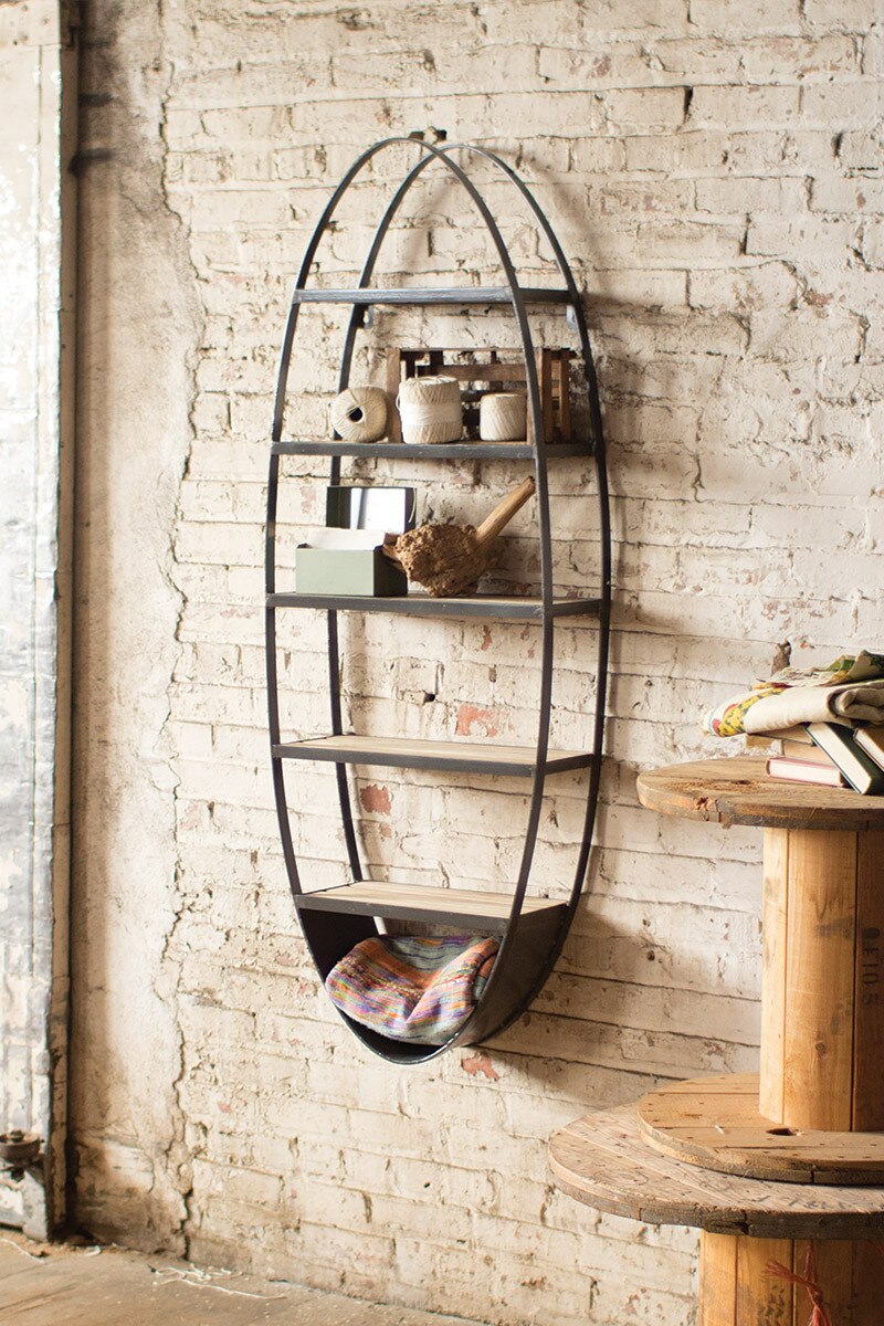KALALOU METAL AND WOOD OVAL WALL SHELF