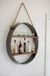 Circle Iron and Wood Hanging Wall Shelf / Bar