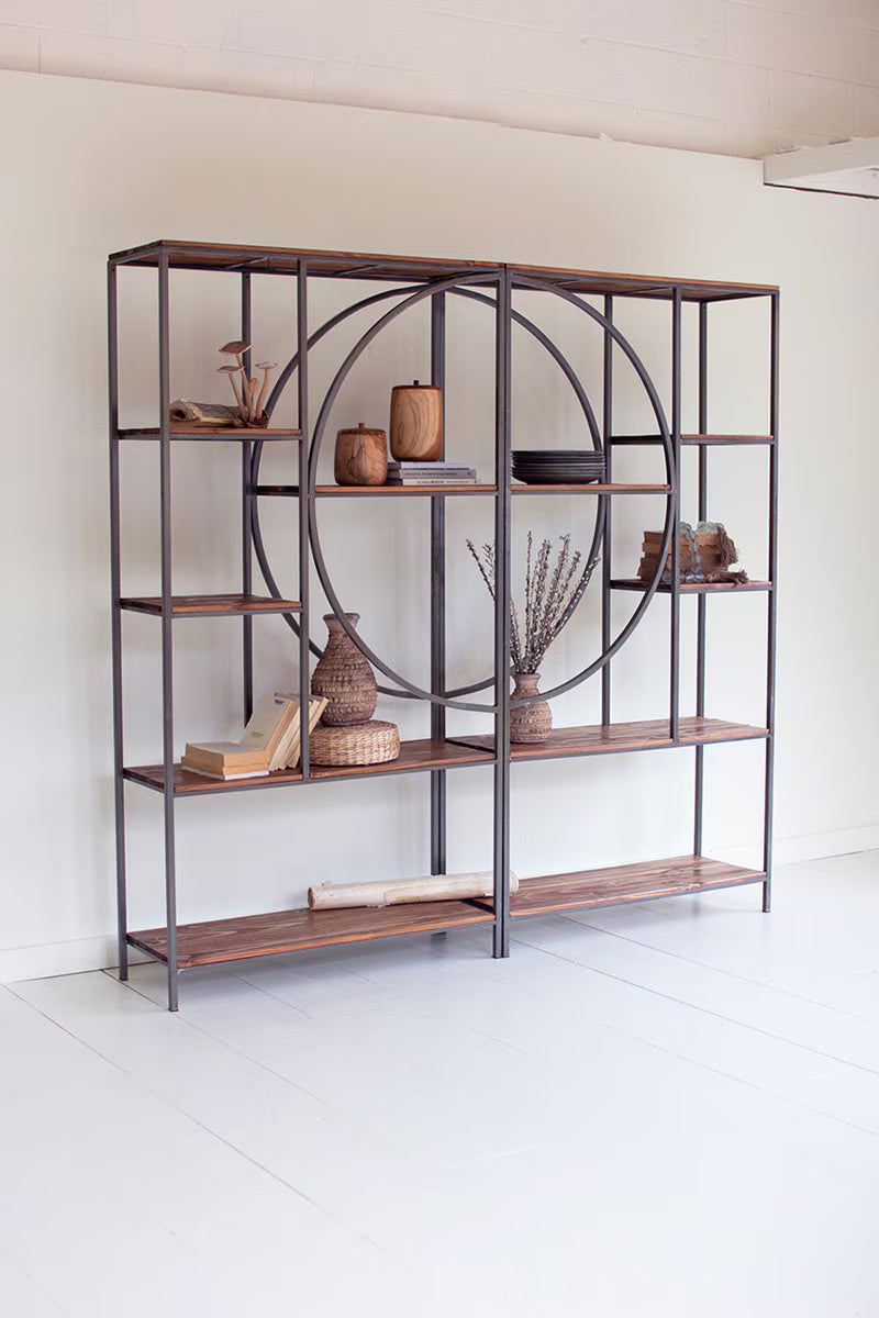 Wood and Metal Demilune Shelving Unit, 76