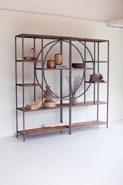 Wood and Metal Demilune Shelving Unit, 76