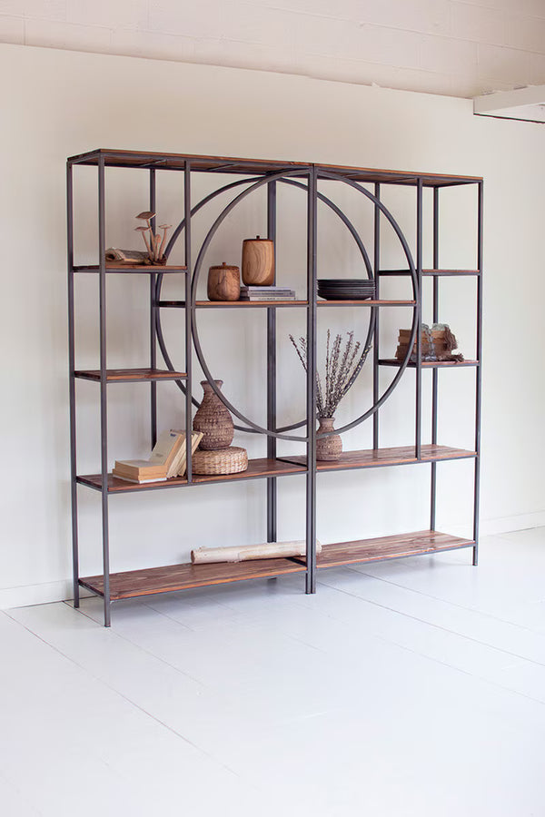 Wood and Metal Demilune Shelving Unit, 76