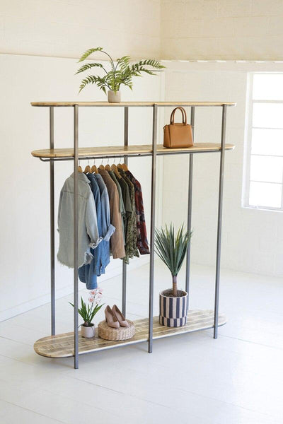 TALL IRON AND RECYCLED WOOD GARMENT DISPLAY
