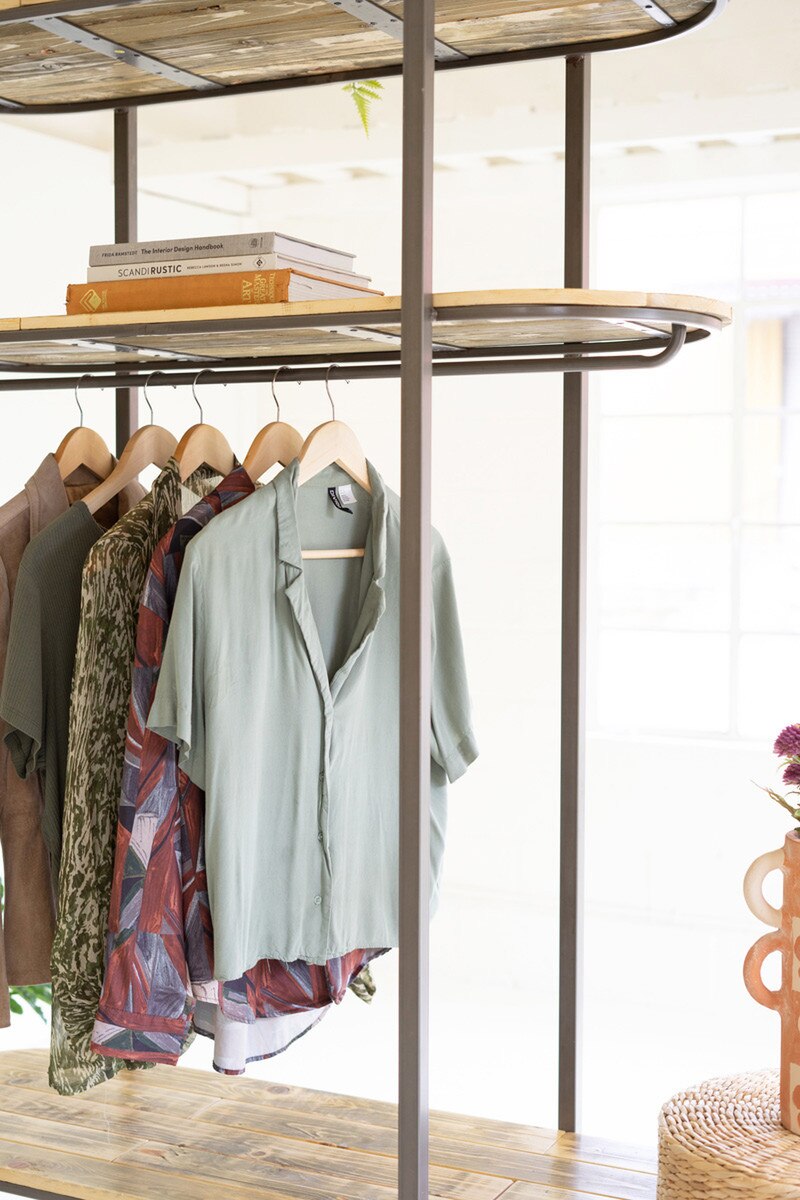 TALL ASYMMETICAL IRON RECYCLED GARMENT DISPLAY