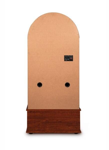 Tall, cylindrical wooden product with a beige top and brown base on a white background