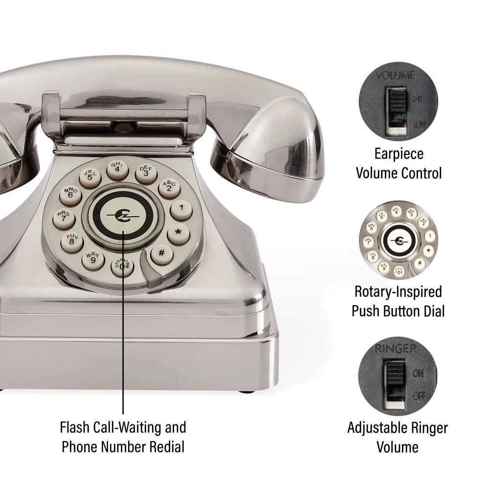 Kettle Classic Desk Phone in Black and Brushed Chrome