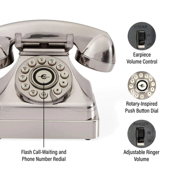 Kettle Classic Desk Phone in Black and Brushed Chrome