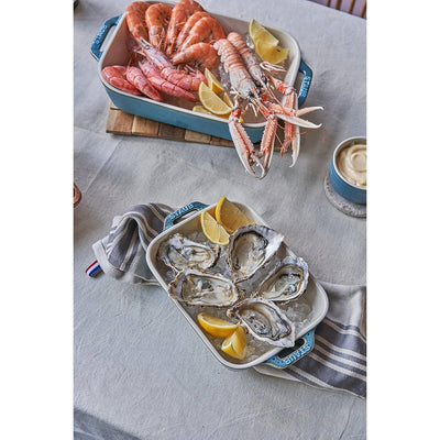 Set of 2 - Ceramic Stoneware Baking Dish Set in Blue Green Turquoise Ivory