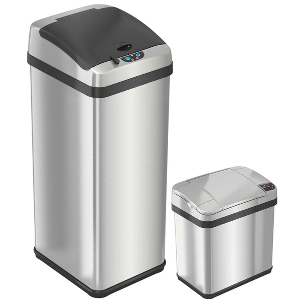13 Gallon and 2.5 Gallon Kitchen and Bathroom Platinum Edition Sensor Trash Cans Combo Pack