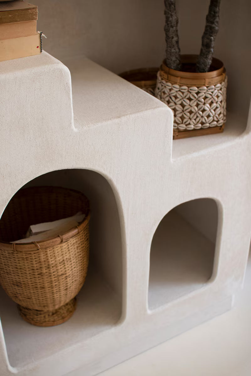 TEXTURED ARCHED SHELVING UNIT WITH STAIRS