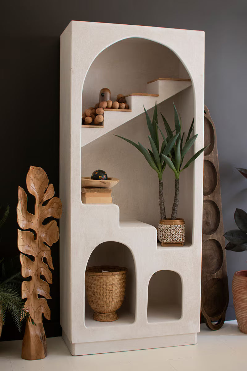 TEXTURED ARCHED SHELVING UNIT WITH STAIRS