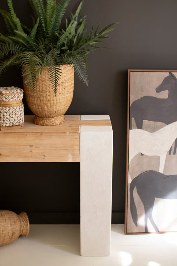 TEXTURED CONSOLE WITH WOODEN TOP