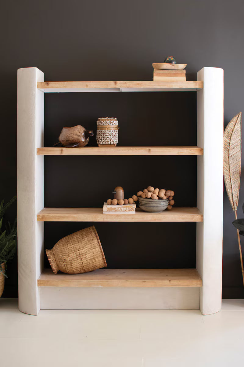 TEXTURED  SHELVING UNIT WITH FOUR WOODEN SHELVES