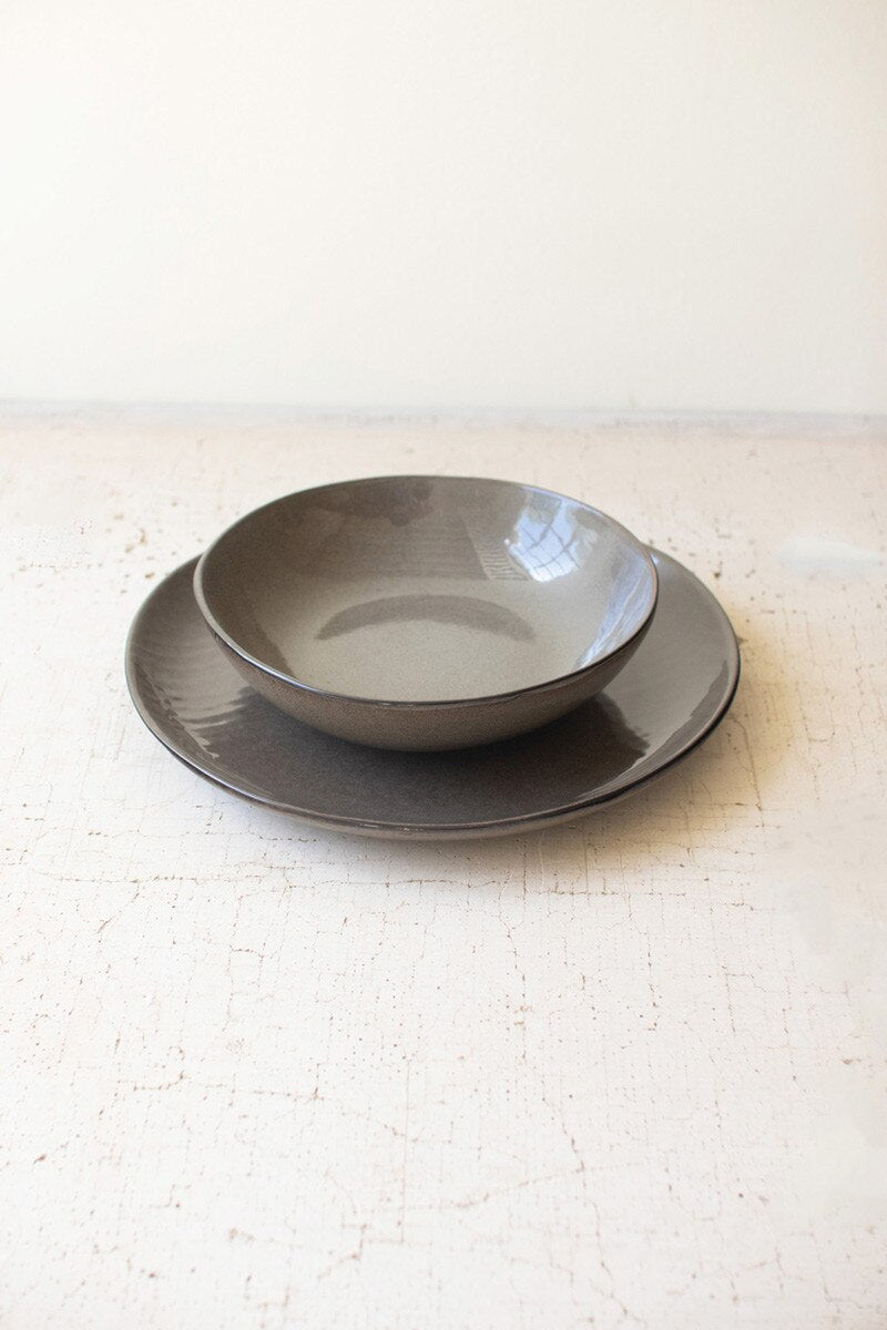 Set of 12 Bayou Ceramic Dinner Plate and Bowl