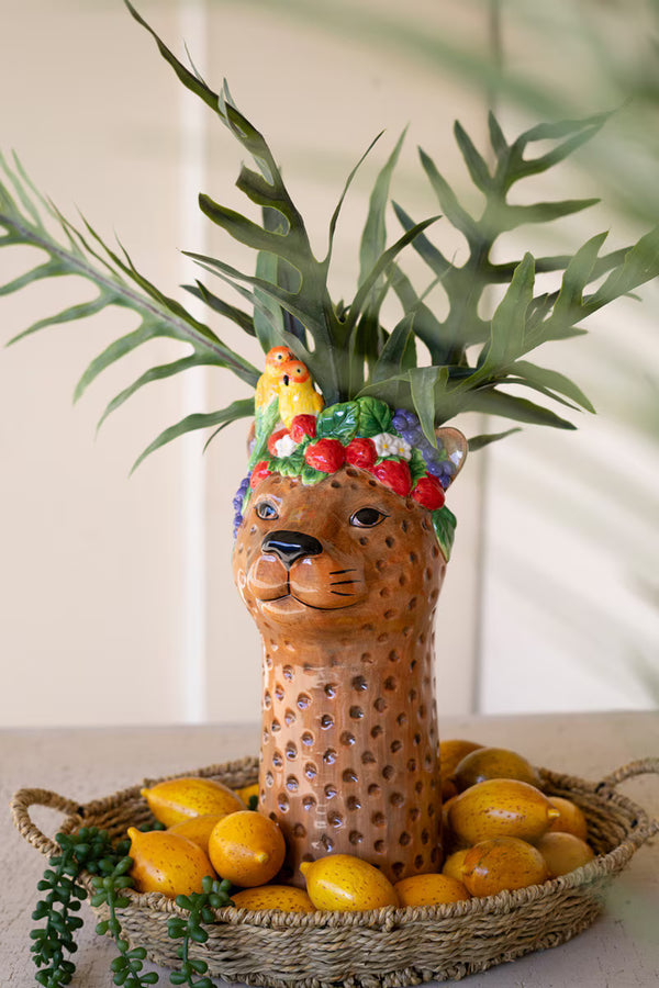 CERAMIC TROPICAL CHEETAH VASE