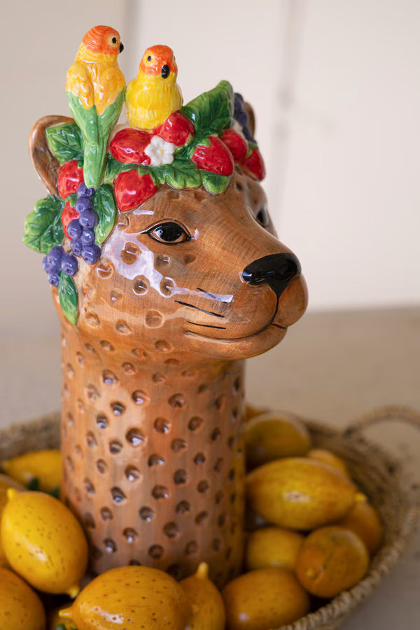 CERAMIC TROPICAL CHEETAH VASE