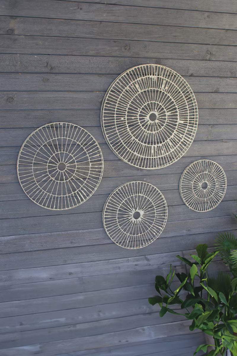 SET OF FOUR WIRE AND HAND MADE PAPER DISCS WALL ART