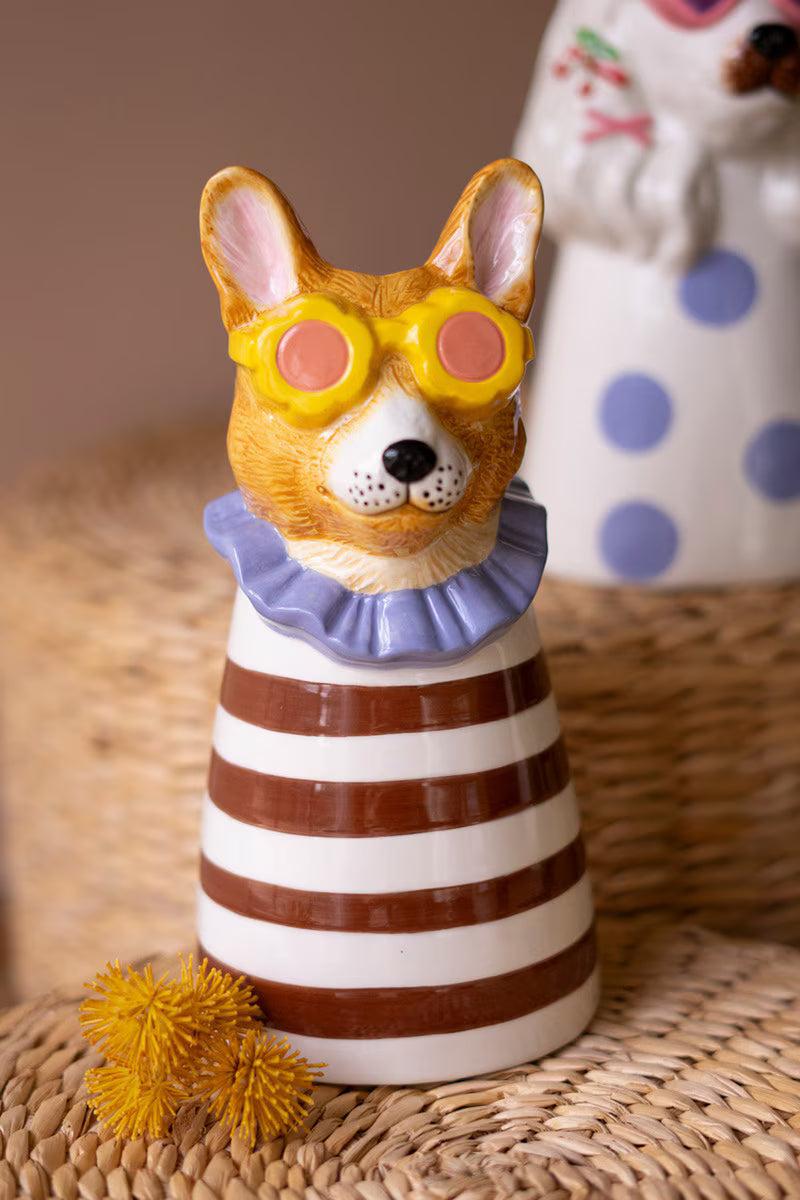 SET OF THREE CERAMIC DOGS WITH SUN SHADES VASES