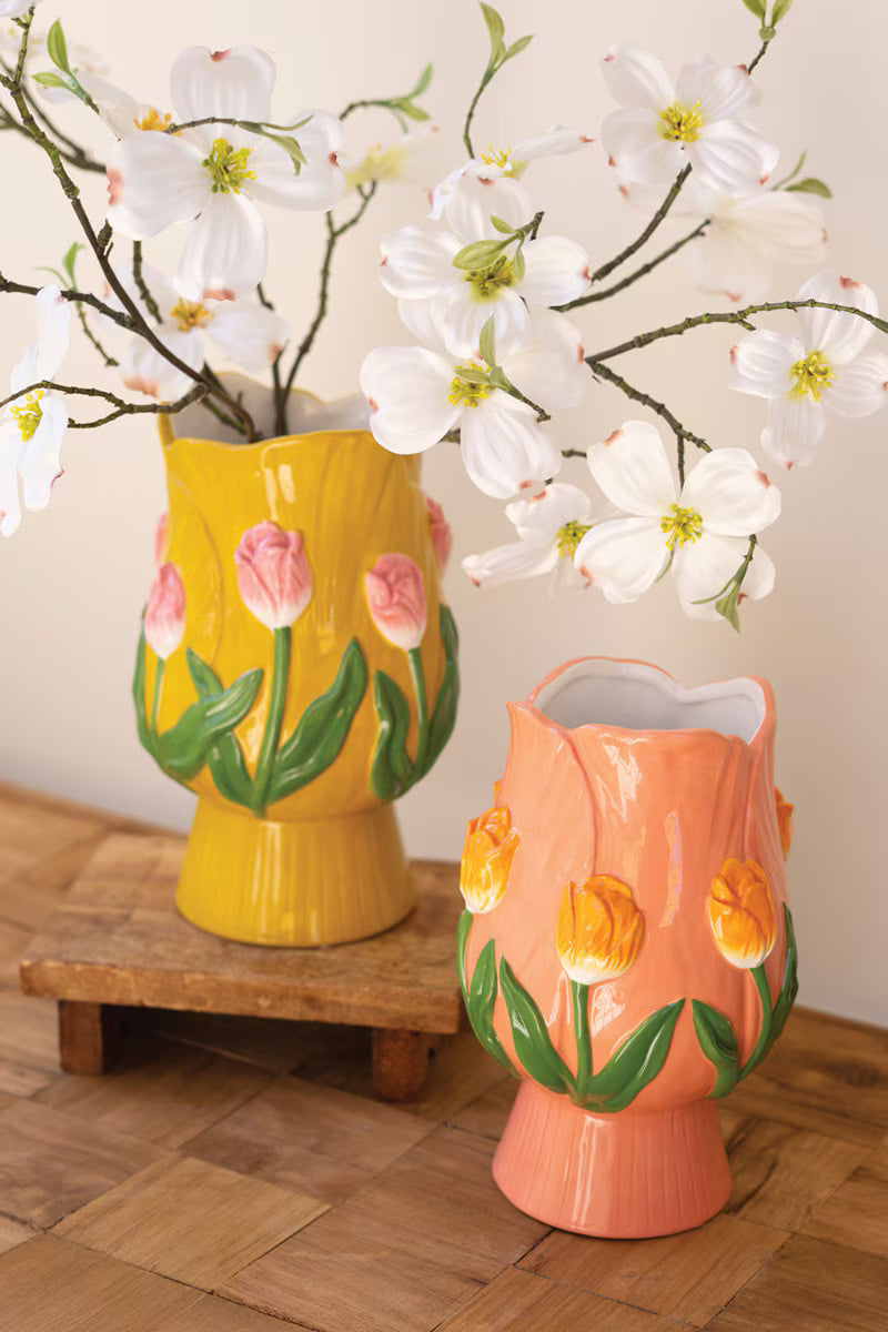 SET OF TWO CERAMIC TULIP VASES