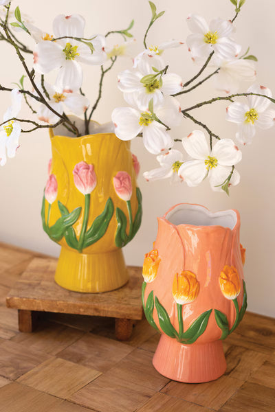 SET OF TWO CERAMIC TULIP VASES