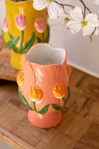 SET OF TWO CERAMIC TULIP VASES