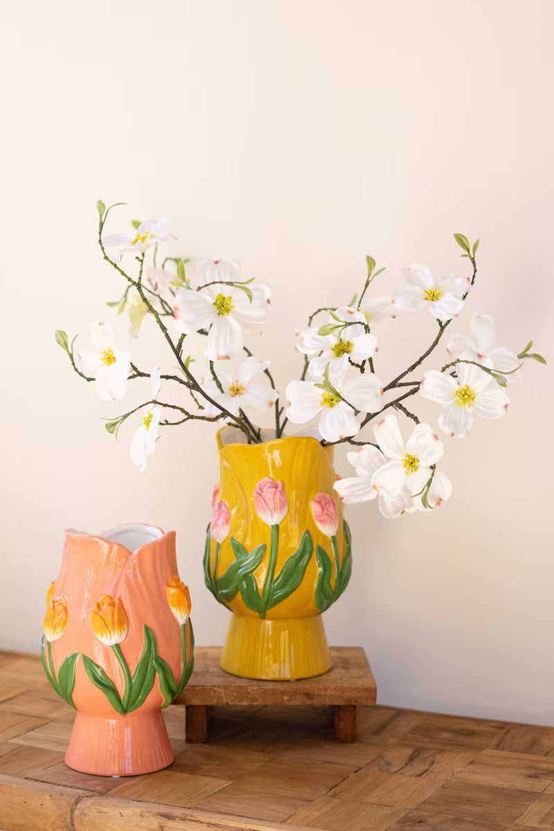 SET OF TWO CERAMIC TULIP VASES