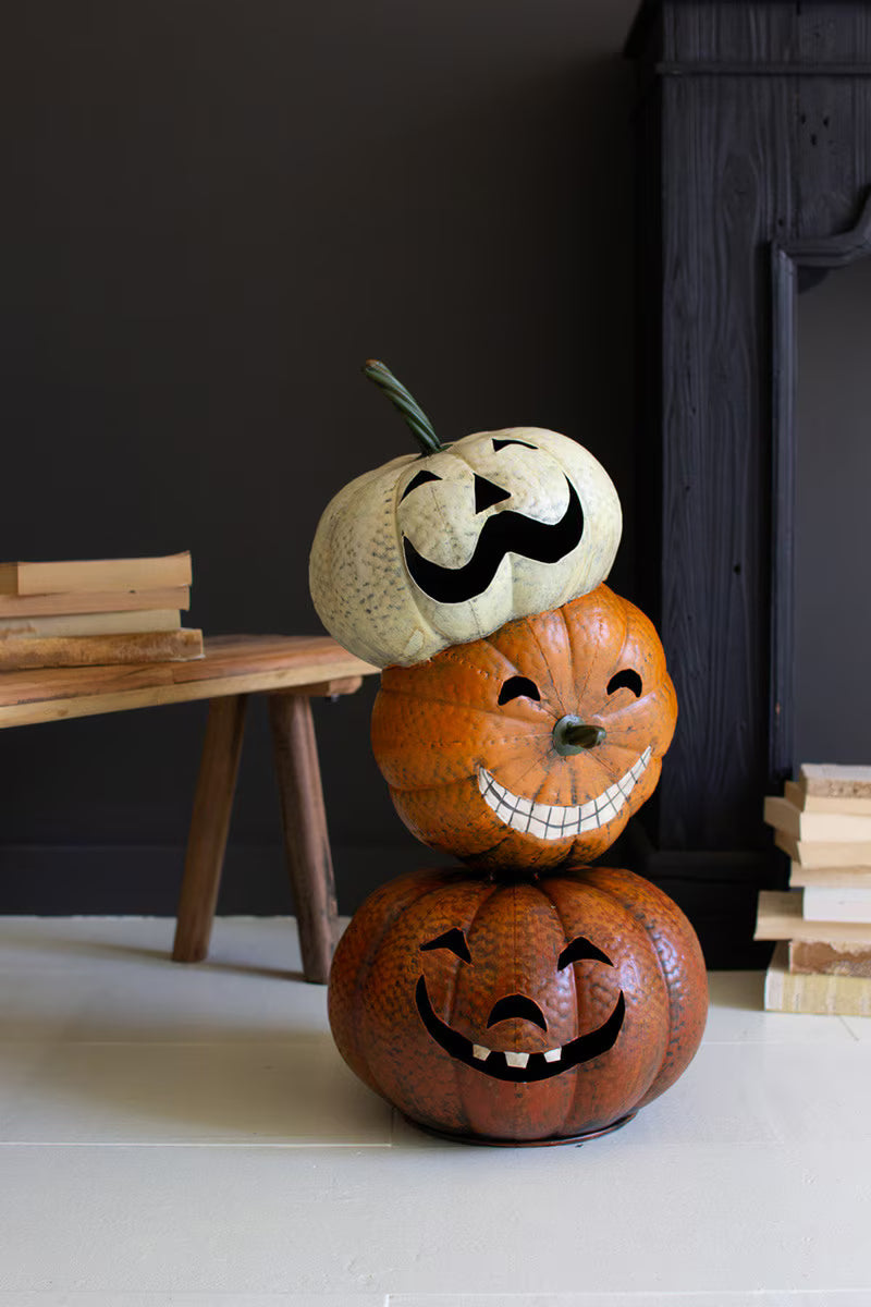 PAINTED METAL HALLOWEEN STACKING JACK-O-LANTERNS