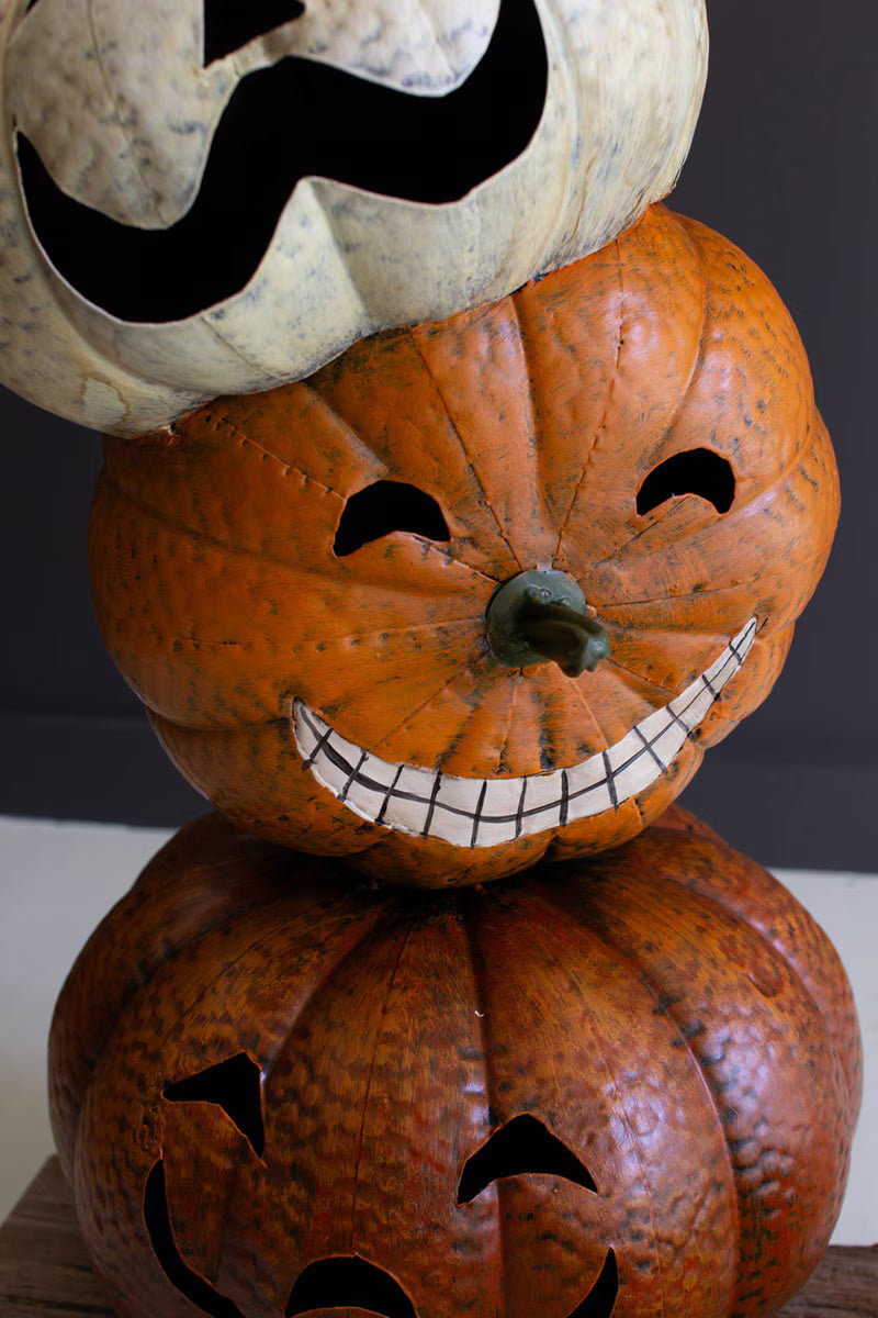 PAINTED METAL HALLOWEEN STACKING JACK-O-LANTERNS