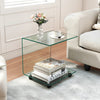 C-Shaped End Table Modern Tempered Glass Side Table with Shelf-Transparent