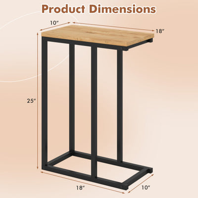 C-Shaped End Table Small Side Table with Sturdy Metal Frame-Natural