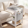 C-shaped End Table with Wheels and Adjustable Desktop for Sofa Couch Bedside-White