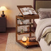 C-shaped End Table with Wheels and Adjustable Desktop for Sofa Couch Bedside-Brown