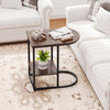 C-shaped Modern Sofa Side Table with Faux Marble Tabletop and Storage Shelf-Rustic Brown