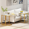C-shaped Modern Sofa Side Table with Storage Shelf Faux and Marble Tabletop-White