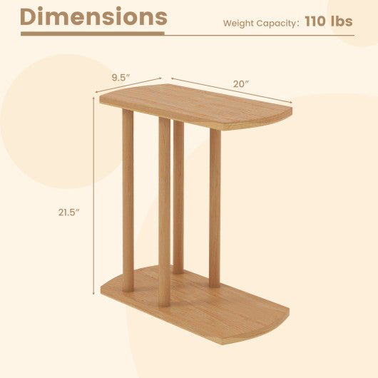 Narrow 2-Tier C-shaped Teak Wood Side Table with Thickened Top and Sturdy Base