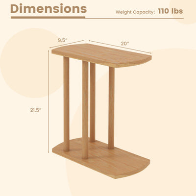 Narrow 2-Tier C-shaped Teak Wood Side Table with Thickened Top and Sturdy Base