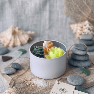 Peach & Yellow Rosette Cactus Candle