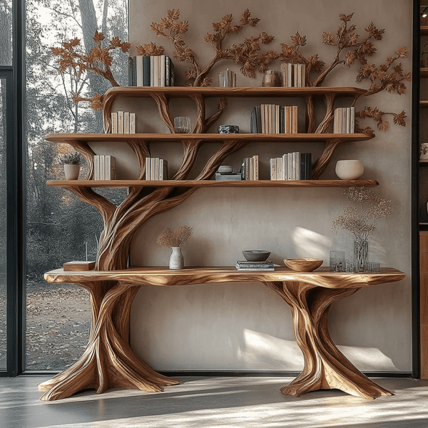 Caelvorn Live Edge Solid Wood Console Table with Shelves