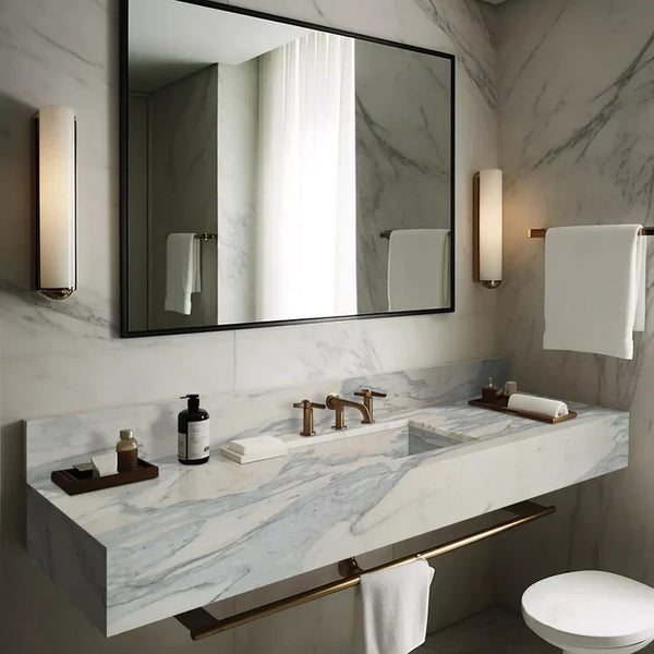 Calacatta Olivia Marble Sink Wall-mount Bathroom Sink with 8
