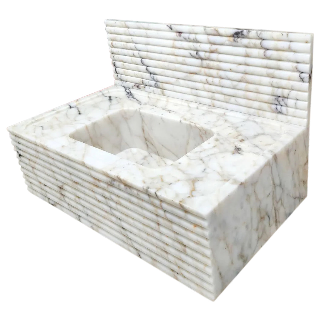 Calacatta Viola Gold Marble Wall-mount Bathroom Sink Horizontal Fluted