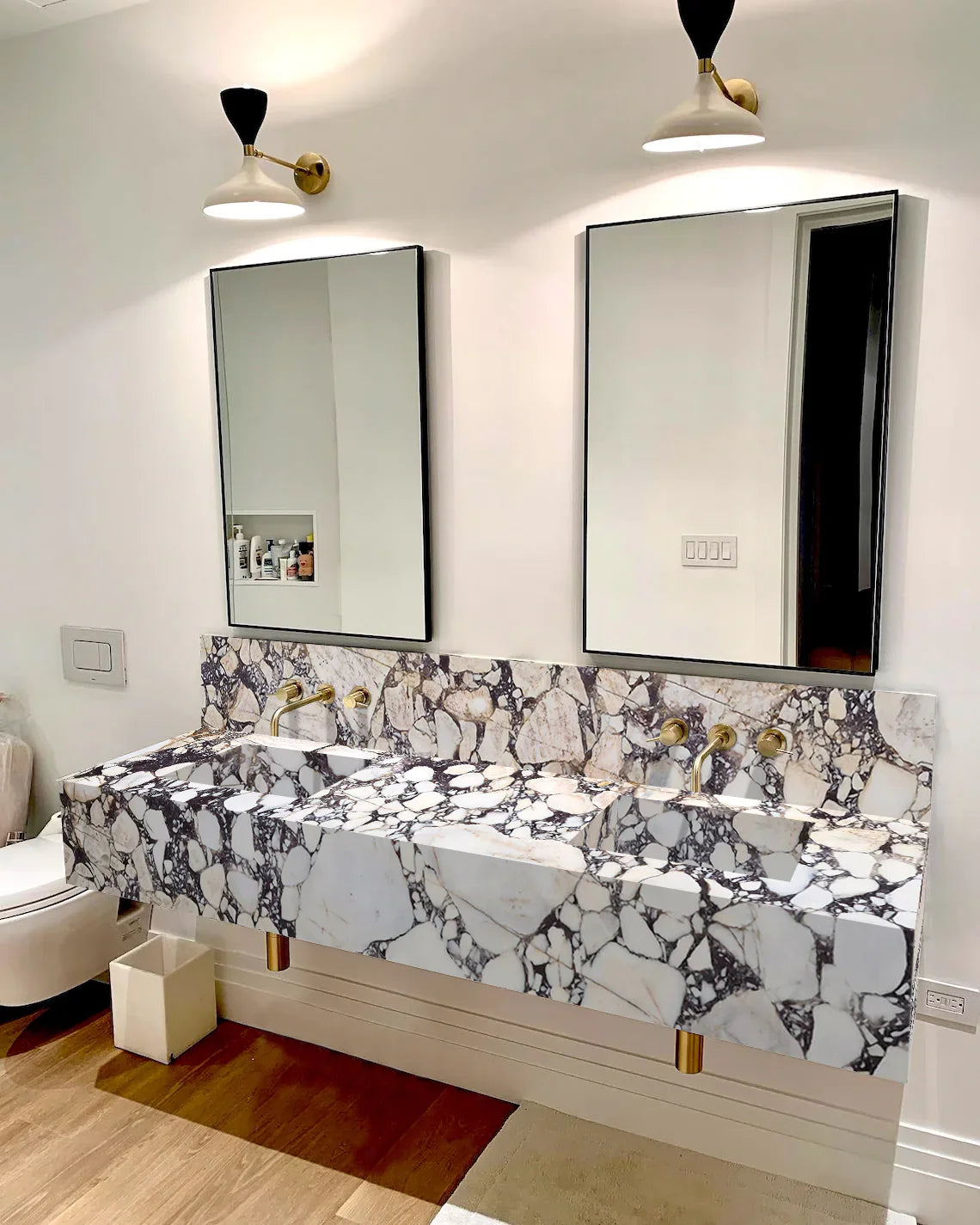 Calacatta Viola Marble Double Sink Wall-mount Bathroom Sink with 10